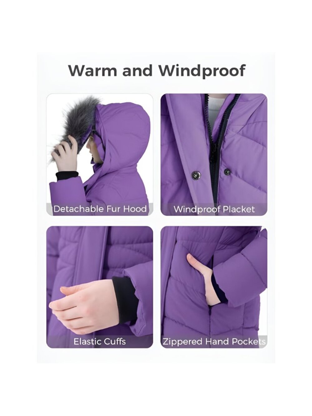 Girls' Winter Coats Long Puffer Jacket Fleece Jacket with Hood - Picture 5 of 6
